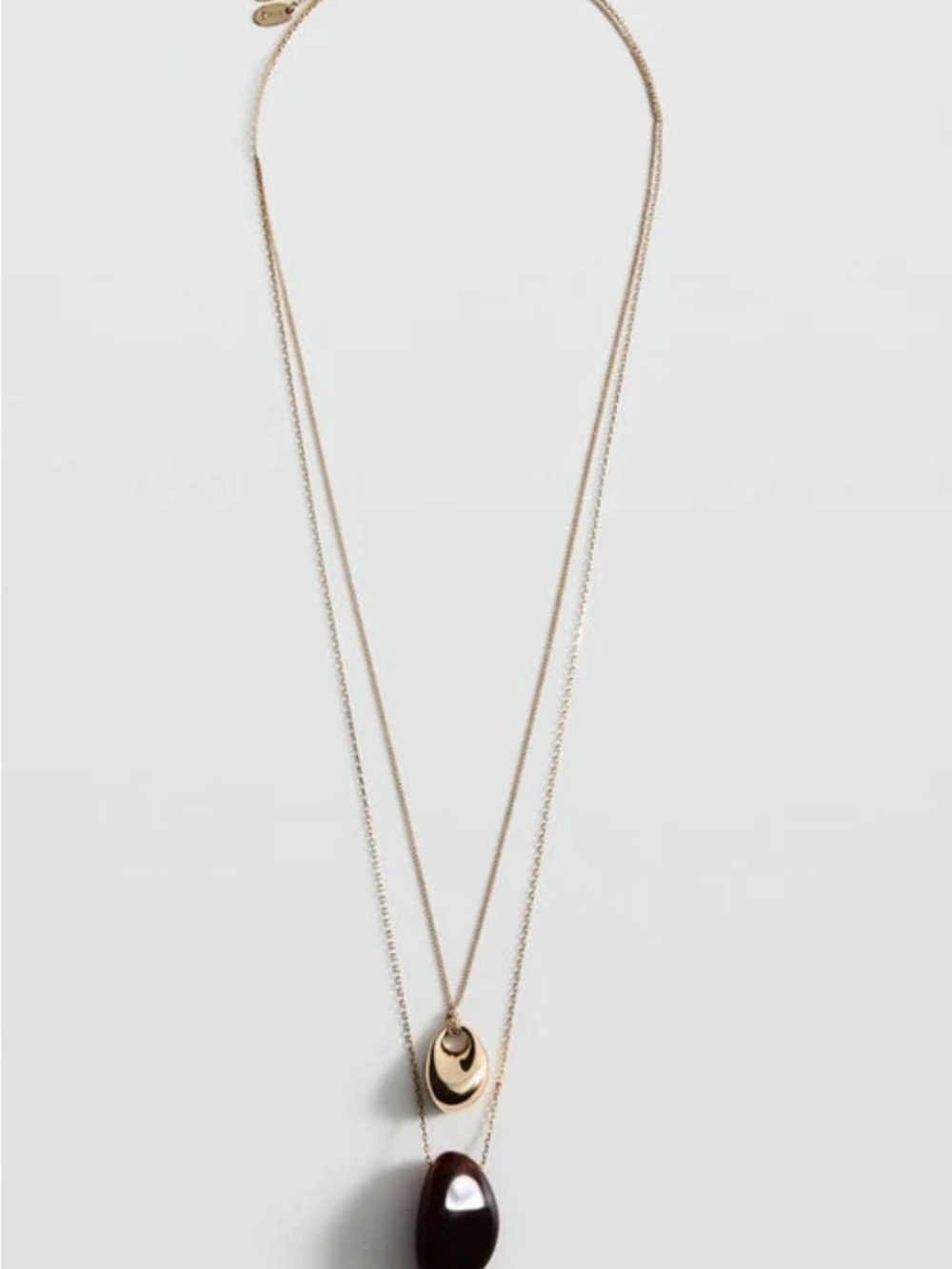 Mango Two-Tier Gold Necklace with Brown Stone Pendant
